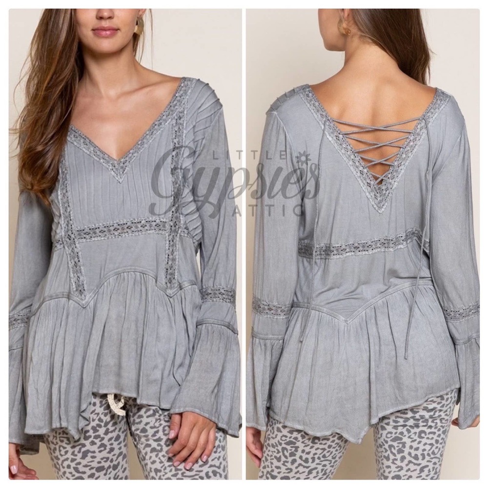 POL Stone Grey Tie it Up Bohemian Tunic - Picture 3 of 12